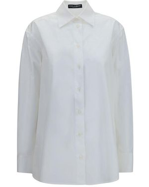 Dolce & Gabbana White Cotton Dress Shirt - Blue