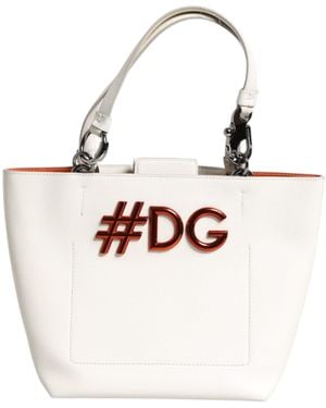 Dolce & Gabbana White Leather #dg Beatrice Top Handle Tote Bag - Natural