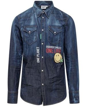 DSquared² X Smiley Denim Shirt - Blue