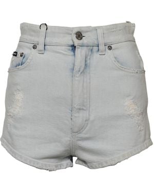 Dolce & Gabbana High Waist Distressed Denim Shorts - Gray
