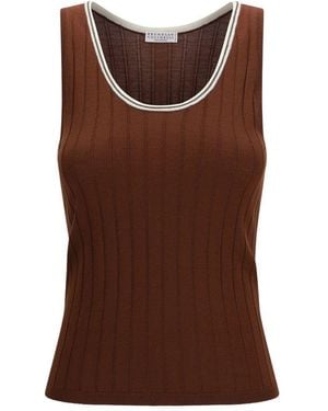 Brunello Cucinelli Bordeaux Wool Oves Aries Sleeveles T - Brown