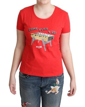 Moschino Cotton Come Play 4 Us Print Tops Blouse T-Shirt - Red