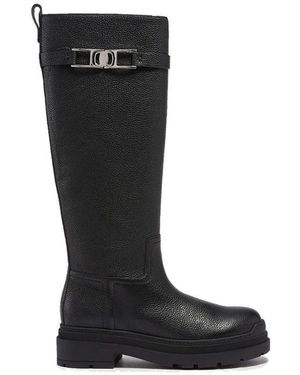 Ferragamo Textured Leather Ankle Boots With Side Zip Closure And-Tone Hardware - Black