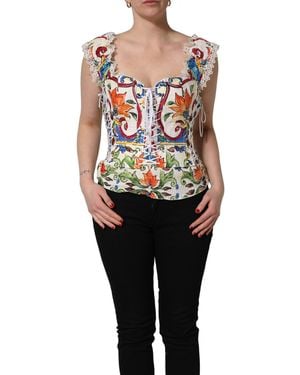 Dolce & Gabbana Multicolour Majolica Corset Sleeveless Top - Black