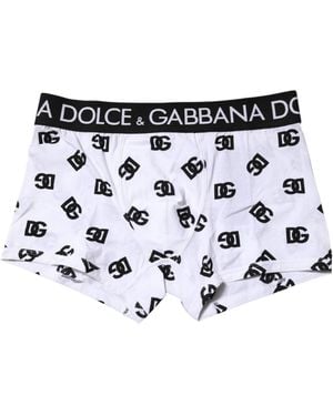 Dolce & Gabbana White Dg Logo Print Regular Boxer Underwear - Blue