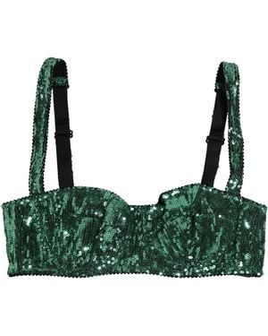 Dolce & Gabbana Green Sequined Nyon Balconnet Bra Underwear