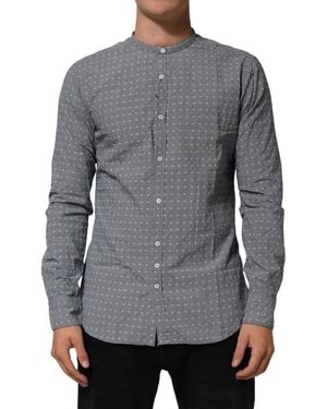 Aglini Grey Polka Dot Cotton Button Down Long Sleeves Shirt
