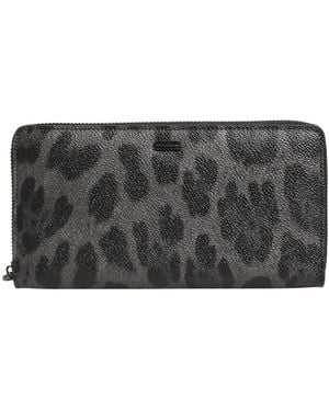 Dolce & Gabbana Leopard Leather Zip Around Continental Wallet - Grey