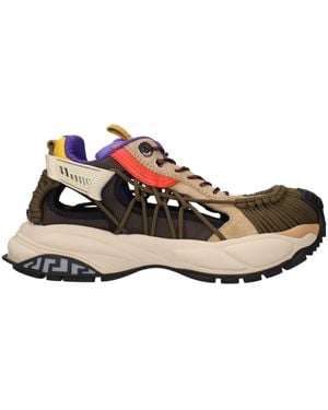 Versace Beige Leather Athletic Sneakers - Blue