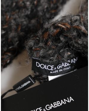 Dolce & Gabbana Grey Virgin Wool Knitted Fingerless Men Gloves - Black