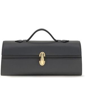 SAVETTE Gray Calf Leather Bos Taurus Handbag - Blue
