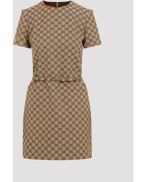 Gucci Camel Ebony Cotton Dress - Natural