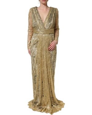 Dolce & Gabbana Gold Sheer Lace Crystal Embellished Dress - Metallic