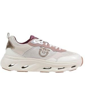 Pinko Beige Leather Chunky Sneakers - White