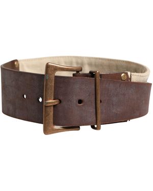 Ermanno Scervino Beige Brown Leather Canvas Metal Buckle Belt