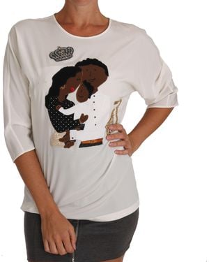 Dolce & Gabbana Silk #Dgfamily Crystal T-Shirt - Grey