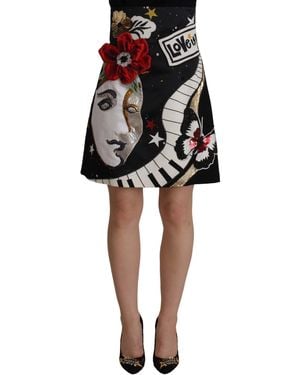 Dolce & Gabbana Love Clock Sequined Piano Skirt - Black