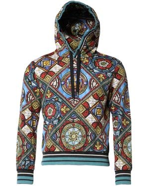 Dolce & Gabbana Multicolour Printed Hooded Sweatshirt Jumper - Blue
