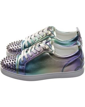 Christian Louboutin Fun Louis Junior Spikes Flat Ombre Laminated Leather Trainers - Grey