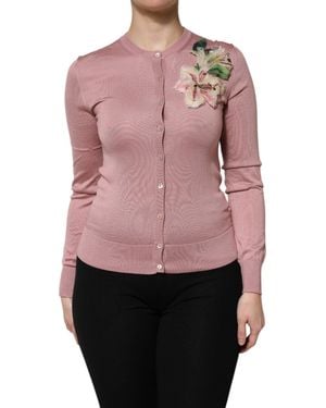 Dolce & Gabbana Pink Silk Knit Button Down Cardigan Sweater