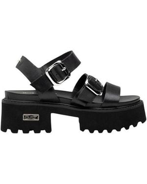 Cult Black Leather Platform Sandals