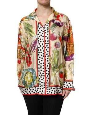Dolce & Gabbana Multicolour Vegetables Silk Long Sleeves Top