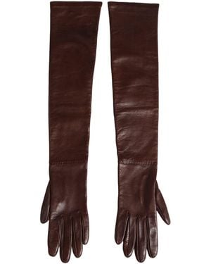 Dolce & Gabbana Brown Genuine Leather Long Elbow Length Gloves