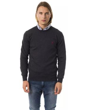 Uominitaliani Grey Merino Wool Men Jumper - Blue