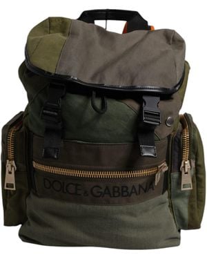 Dolce & Gabbana Military Green Patchwork School Backpack Bag - Black