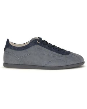 Brunello Cucinelli Gray Calf Leather Bos Taurus Low Top Sneakers - Blue