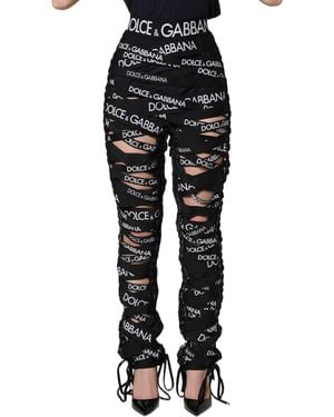 Dolce & Gabbana Black Logo Tape Cut Out Skinny High Waist Pants