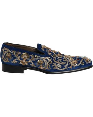 Dolce & Gabbana Silver Green Embellished Dress Loafers Shoes  display picture 1