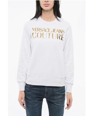 Versace Jeans Couture Crew Neck Mirror Sweatshirt With Lamè Logo - White
