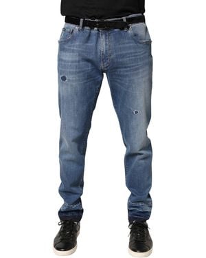 Dolce & Gabbana Tattered Skinny Cotton Denim Jeans Elastane Clothing - Blue