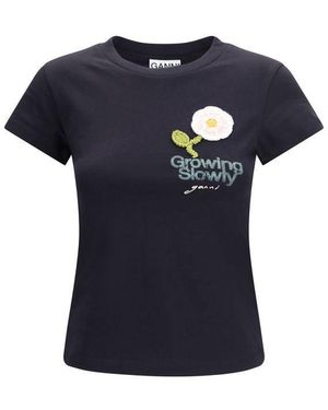 Ganni Black Cotton T - Blue