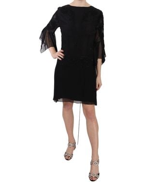 John Richmond Black Sequined Silk Mini Shift Gown
