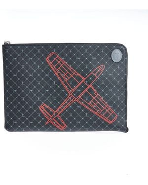 Trussardi Black Leather Men Clutch - Blue