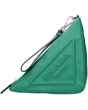 Prada Green Leather Clutch Bag