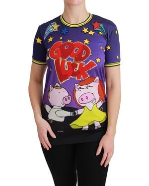 Dolce & Gabbana Lila Year Of The Pig Top Baumwoll-T-Shirt - Blue