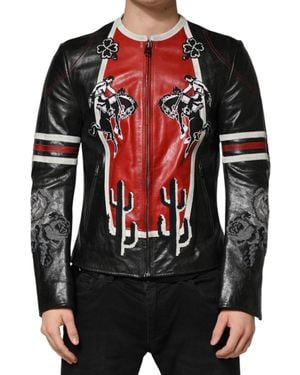 Dolce & Gabbana Guns N Roses Full Zip Biker Jacket Leather Clothing - Black