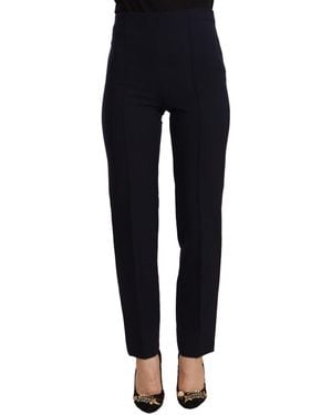 Aglini Black High Waist Polyester Straight Trousers