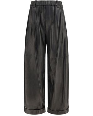 Brunello Cucinelli Black Leather Trousers