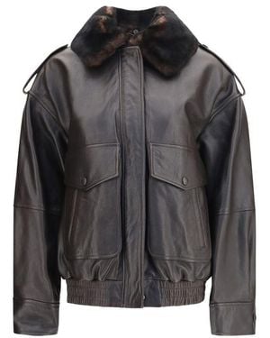 Loulou de Saison Brown Calf Leather Bos Taurus Bomber - Black