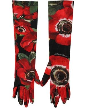 Dolce & Gabbana Multicolor Floral Print Elbow Length Gloves - Red