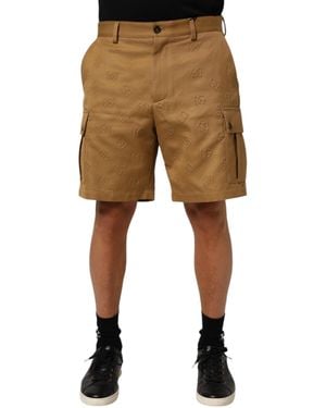 Dolce & Gabbana Brown Cotton Stretch Logo Cargobermuda Shorts - Natural