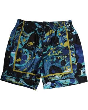 Dolce & Gabbana Blue Marble Print Logo Men Boxer Short Swimwear