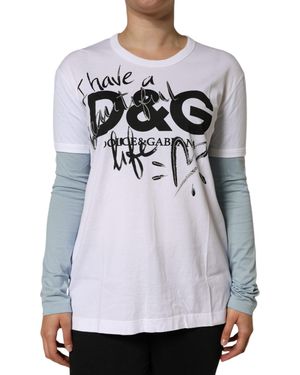Dolce & Gabbana Cotton Logo Print Round Neck T-Shirt - Grey