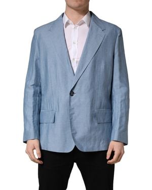 Dolce & Gabbana Single Breasted Jacket Blazer Linen Nylon Clothing - Blue