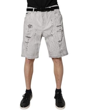 Dolce & Gabbana Ripped Denim Shorts Distressed - Grey