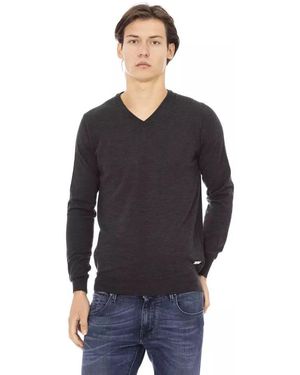 Baldinini Sophisticated V-Neck Metallic Monogram Jumper - Black